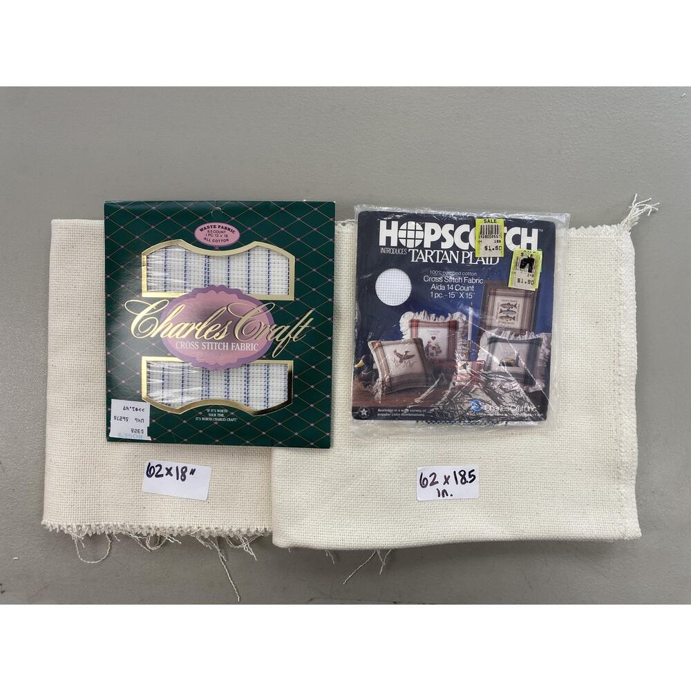 Charles Craft Aida Cloth Cross Stitch Fabric Lot 14 Count Tartan Plaid Stripe